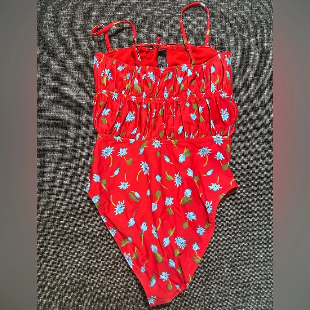 J. Crew Red and Blue Floral One Piece Swimsuit - Picture 2 of 10
